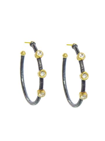 Ara Collection Medium Oxidized Hoops With White Sapphires