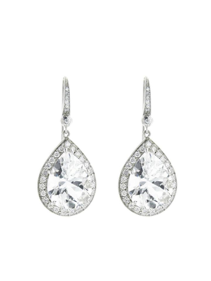 Andrea Fohrman Pear Rock Crystal Earrings With Accent Diamonds - White Gold