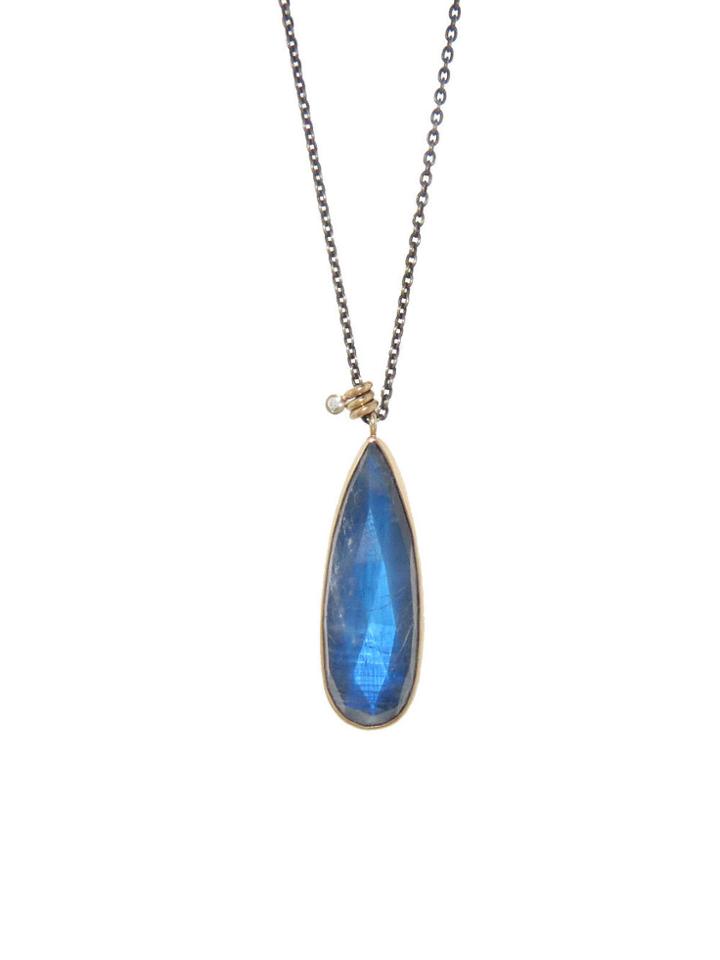 Jamie Joseph Blue Rainbow Moonstone Teardrop Pendant