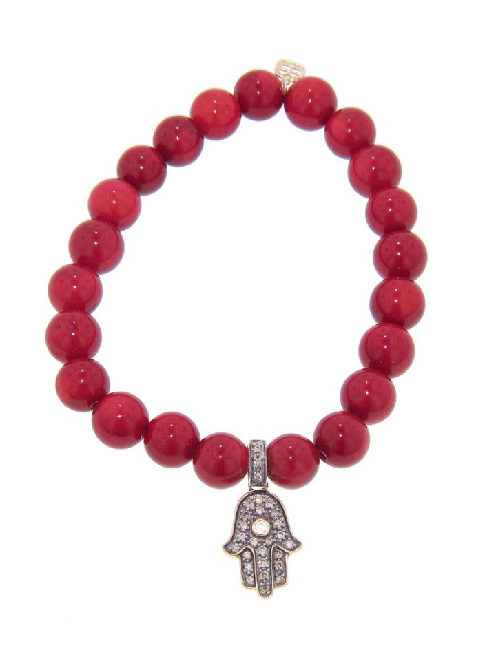 Sydney Evan Diamond Hamsa On Coral Beads - Blackened Gold