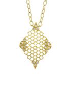 Cathy Waterman Honeycomb Double Triangle Pendant - Designer 22 Karat Gold Necklace