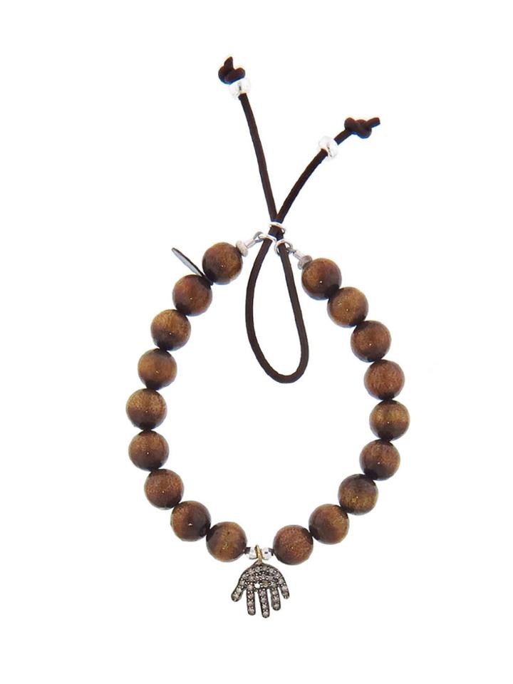 Catherine Michiels Gold Coral Bracelet With Diamond Hamsa Hand