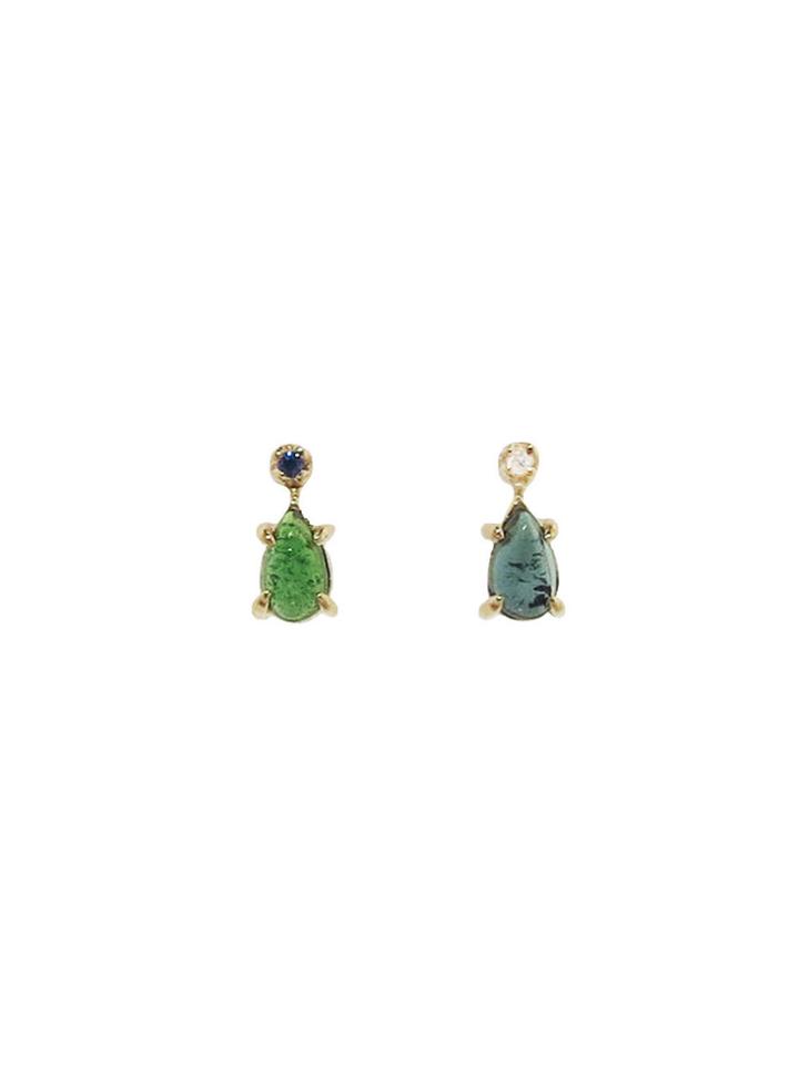 N+a New York Pear Tourmaline And Sapphire Stud Earrings With Diamonds