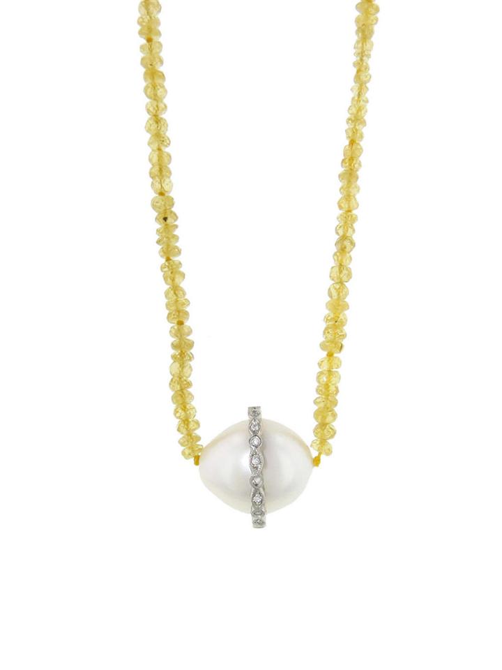 Cathy Waterman Long Yellow Sapphire Strand With South Sea Pearl
