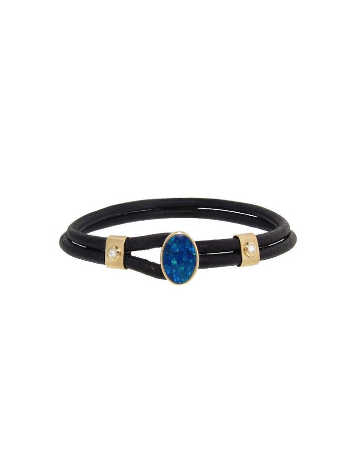 Jamie Joseph Leather Cord Bracelet - Aussie Opal And Diamonds