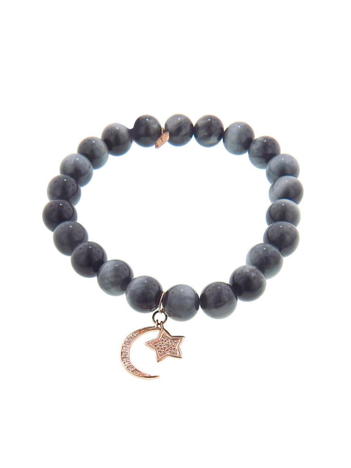 Sydney Evan Diamond Star And Moon On Hawk Eye Jasper - Rose Gold