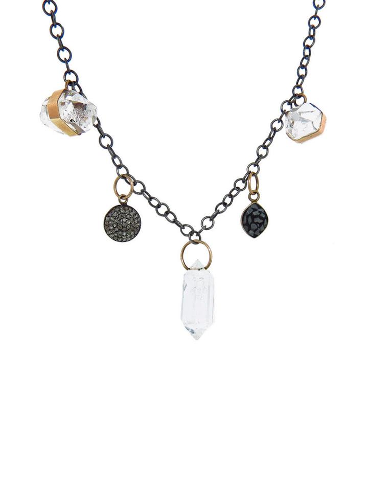 Melissa Joy Manning Herkimer Diamond And Quartz Charm Necklace - Oxidized Silver