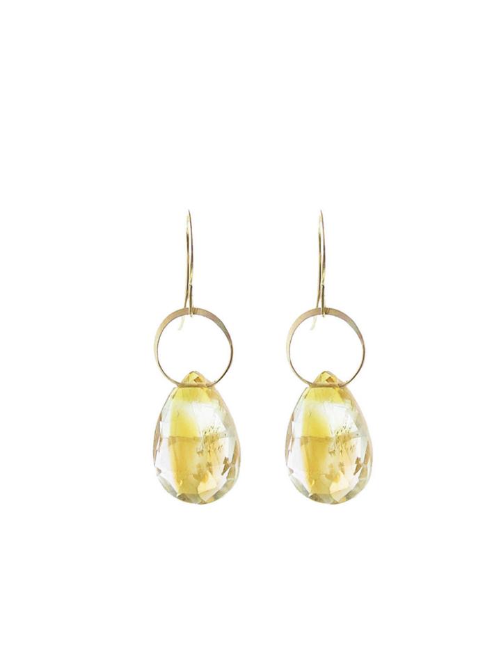 Melissa Joy Manning Citrine Single Drop Earrings - Yellow Gold