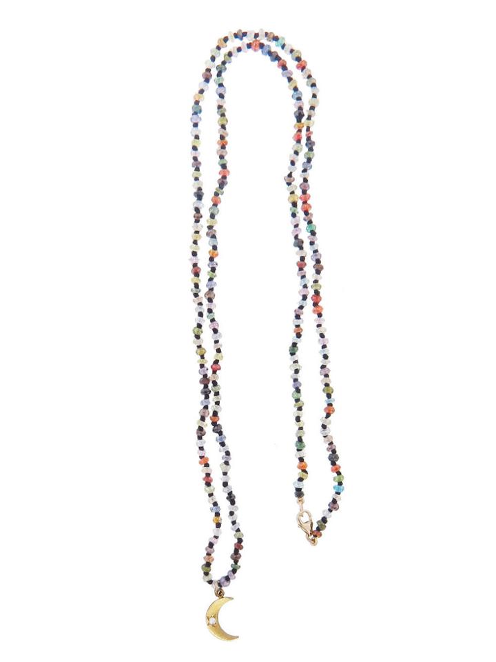 Andrea Fohrman Crescent Moon With Diamond On Multi Bead Necklace