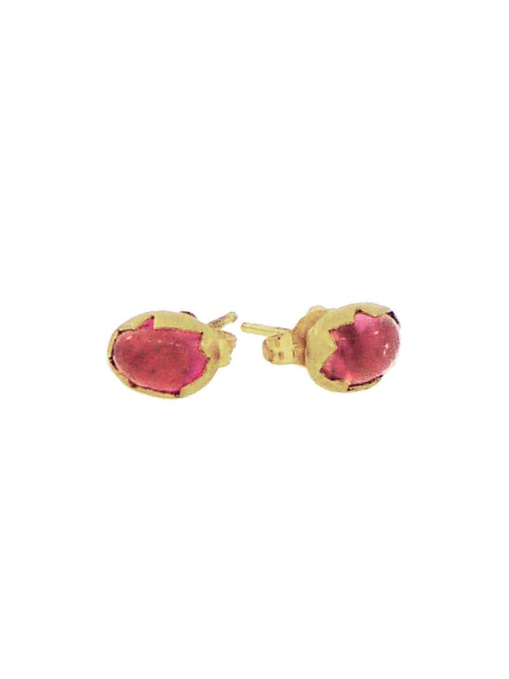 Annette Ferdinandsen Tiny Pink Tourmaline Egg Studs - Yellow Gold