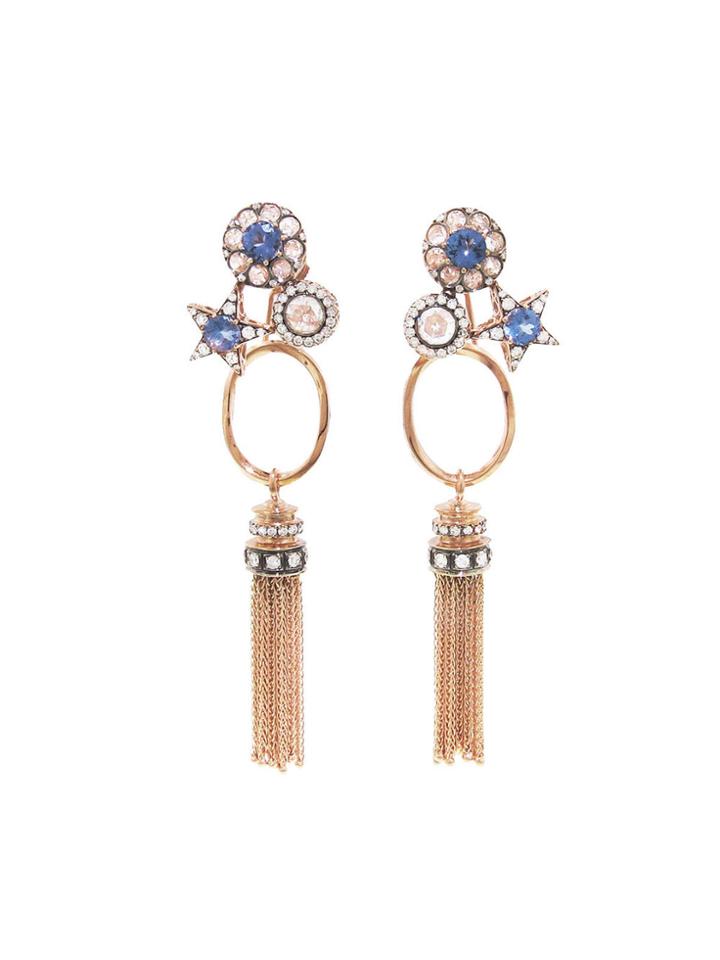 Ylang 23 Rose Gold Tassel Earrings With Diamonds And Tanzanite