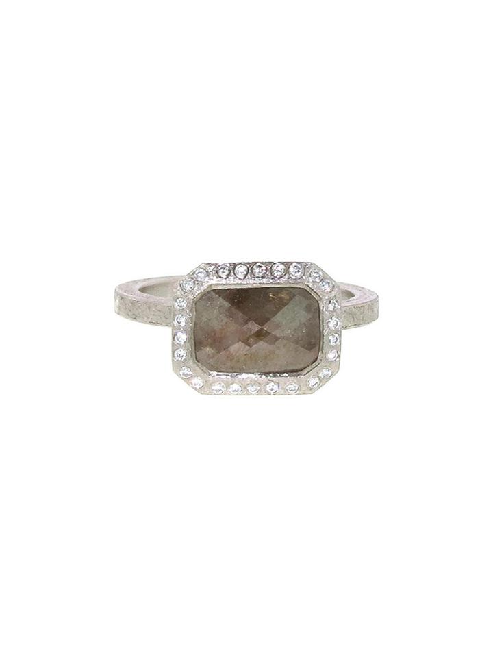 Todd Reed Square Rose Cut Beige Diamond Solitaire Ring In Palladium