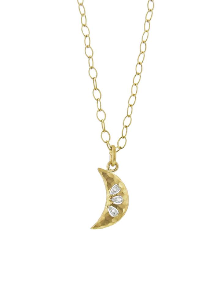 Cathy Waterman Crescent Moon Necklace With Diamonds