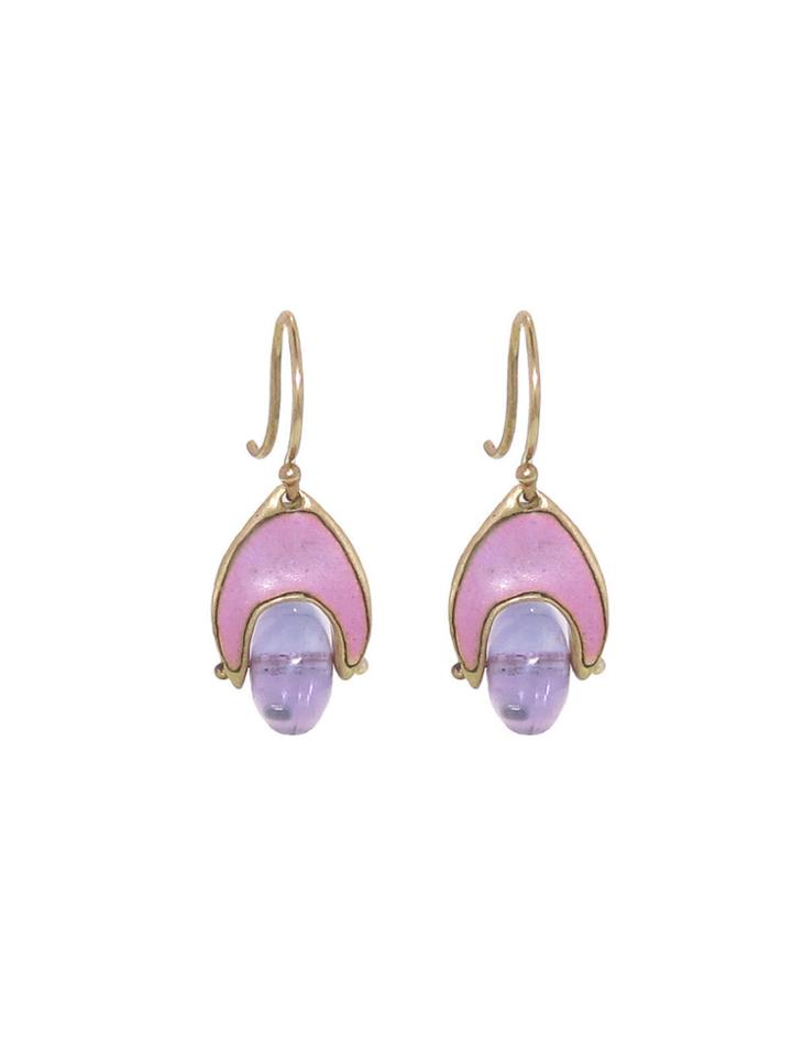 Ten Thousand Things Purple Enamel Earrings With Amethyst In Yellow Gold