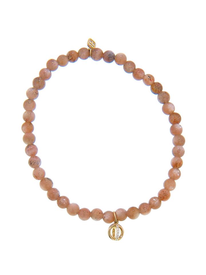 Sydney Evan Tiny Diamond Sphere In Yellow Gold On Golden Moonstone Bead Bracelet