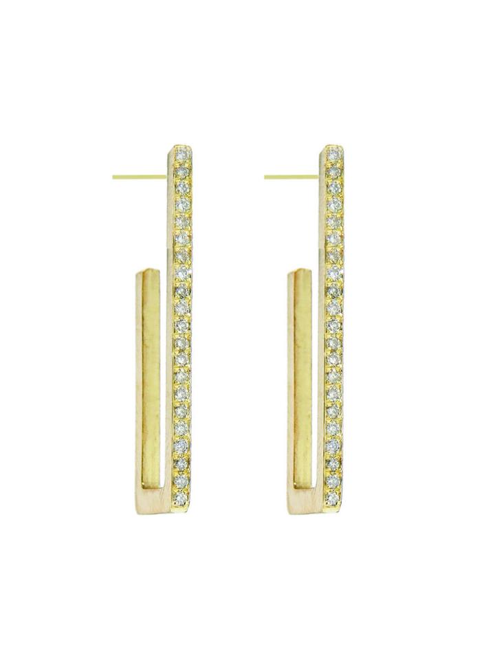 Jennifer Meyer Diamond Pave Rectangle Hoops - Yellow Gold Earrings