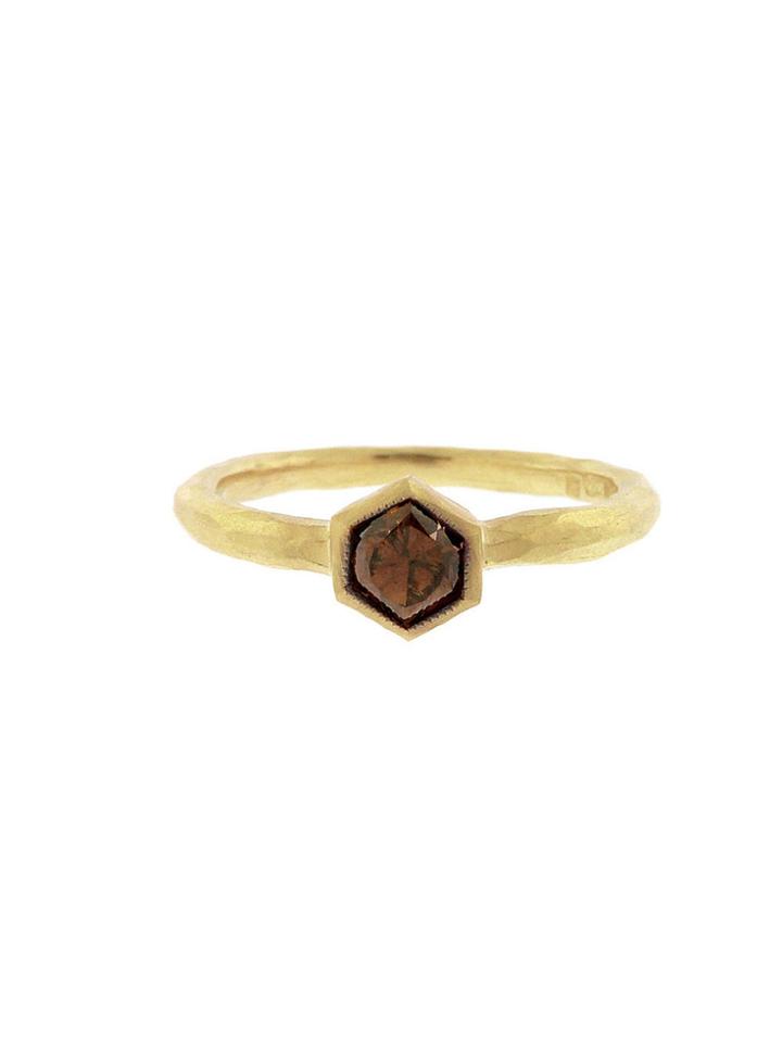 Cathy Waterman Hexagonal Cognac Diamond Ring - 22 Karat Gold