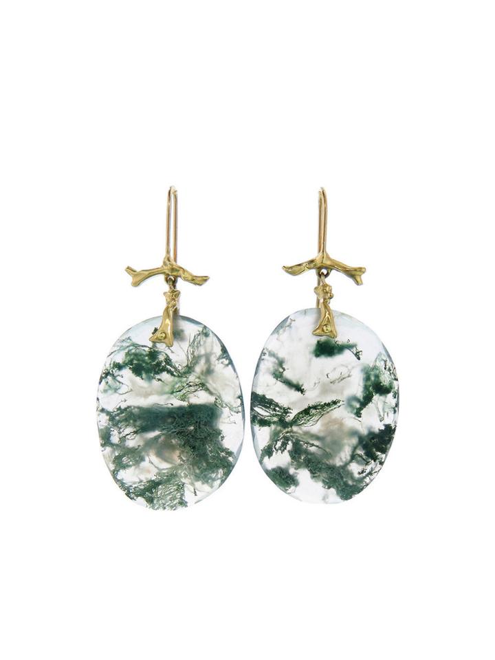 Annette Ferdinandsen Green Moss Agate Drop Earring