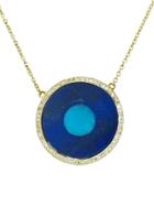 Jennifer Meyer Lapis Inlay And Turquoise Center Eye Necklace With Diamonds - Yellow Gold