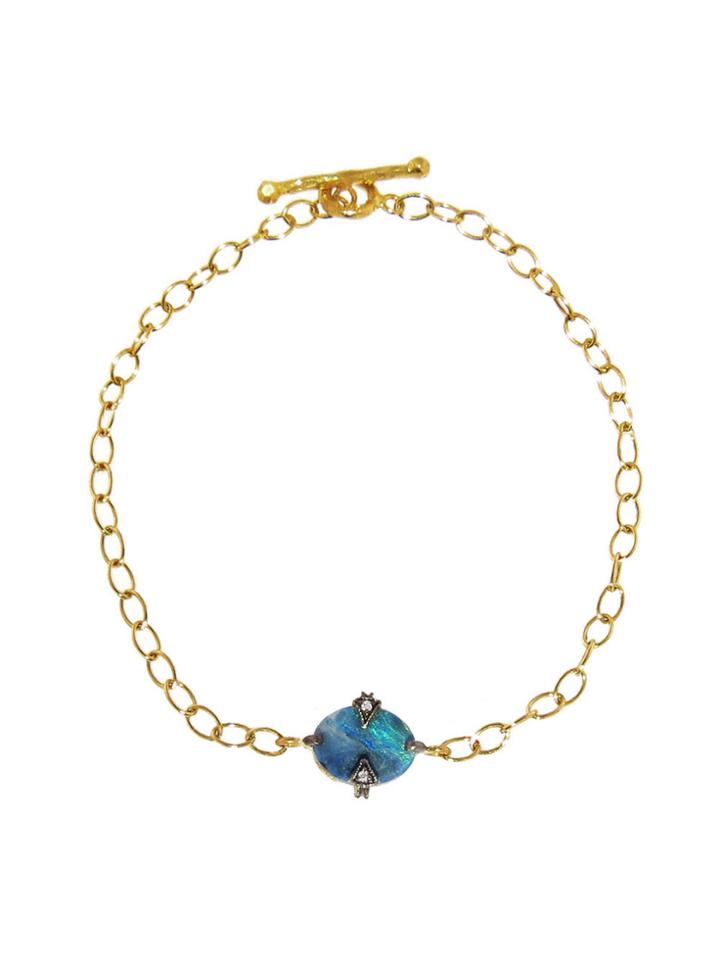 Cathy Waterman Gold Chain Bracelet With Blue And Green Boulder Opal