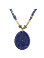 Elisa Solomon Lapis Peace Pendant On Lapis & Turquoise Beaded Chain