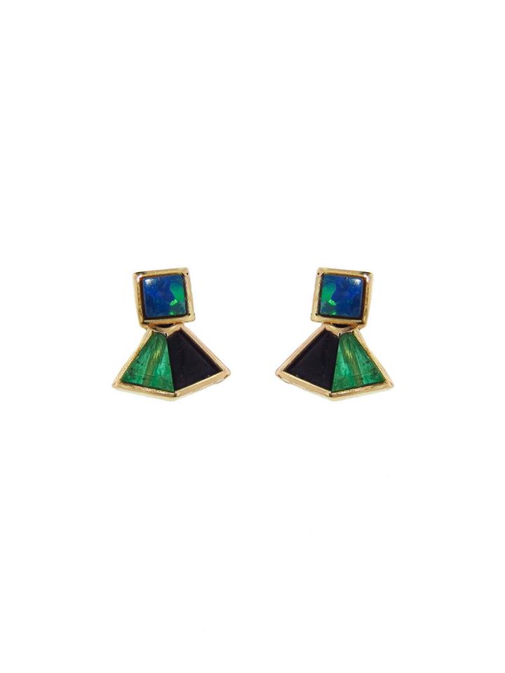 Nak Armstrong Blue Boulder Opal Button Earrings With Emerald