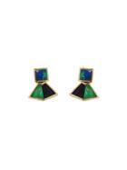 Nak Armstrong Blue Boulder Opal Button Earrings With Emerald