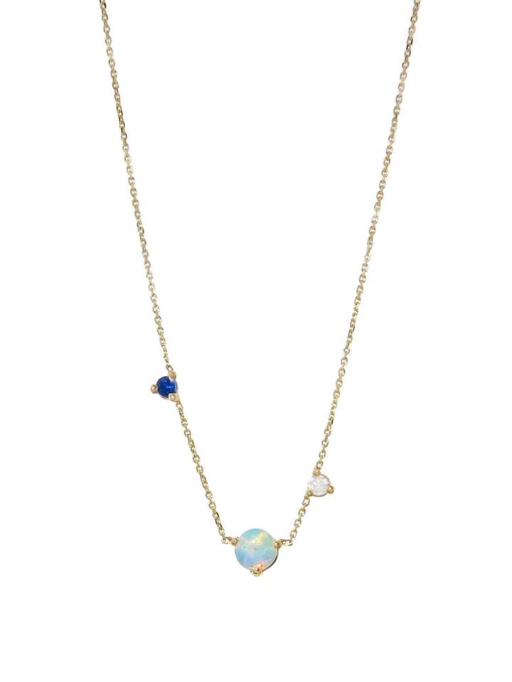 Wwake Three-step Necklace With Opal, Sapphire And White Diamond