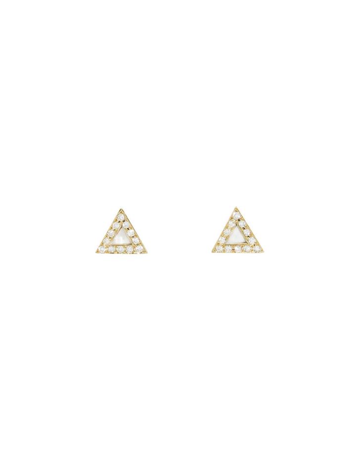 Jennifer Meyer Mini Triangle Studs With Pearl Inlay And Diamonds