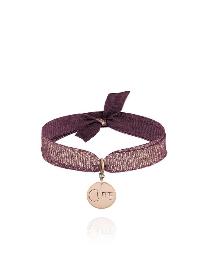 Perle De Lune Cute Medal In Rose Gold - Red Elastic Bracelet