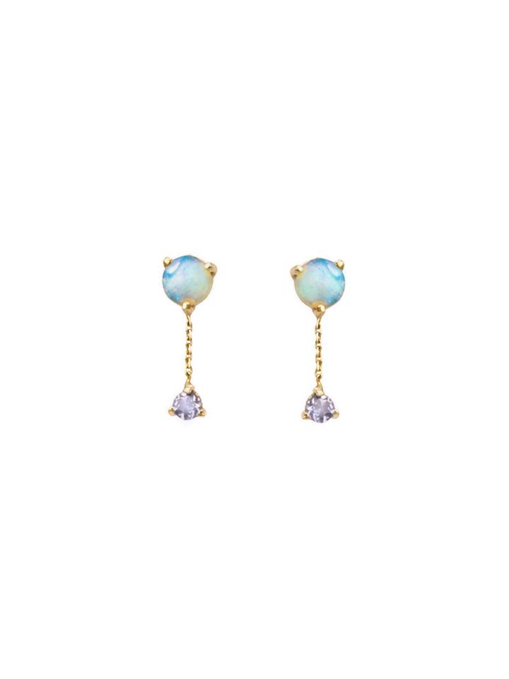 Wwake Large Two-step Opal And Tanzanite Chain Earring