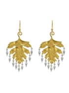 Cathy Waterman Large Leaf Earrings With Diamond Dewdrops - 22 Karat Gold Platinum