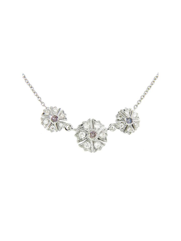 Sethi Couture Triple Flower Diamond Necklace In White Gold