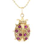 Sydney Evan Diamond And Ruby Lady Bug Pendant In Yellow Gold