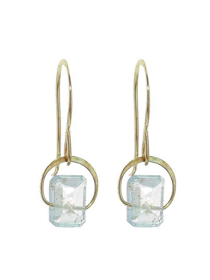 Melissa Joy Manning Tiny Aqua Drop Earrings In Gold
