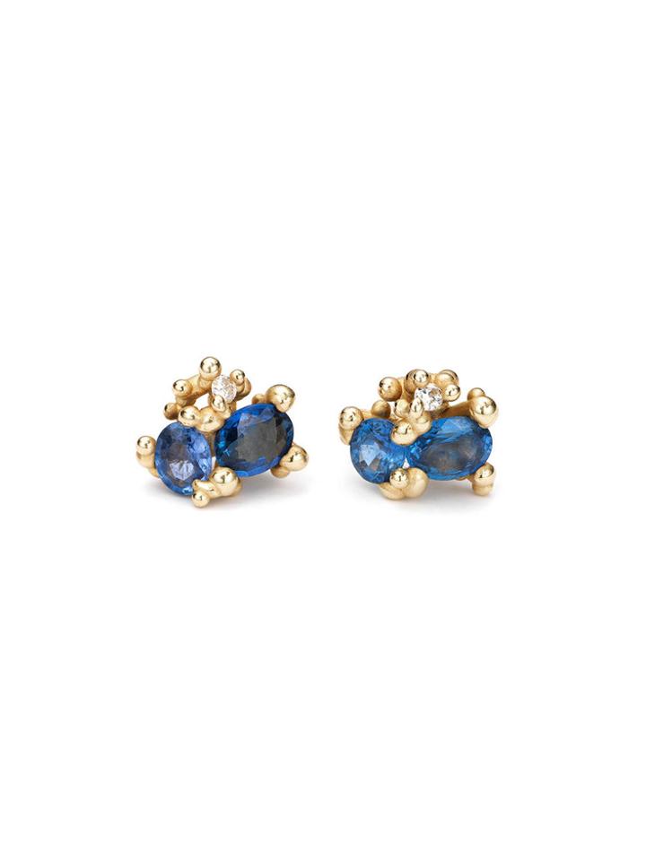 Ruth Tomlinson Blue Sapphire And Gold Granule Studs