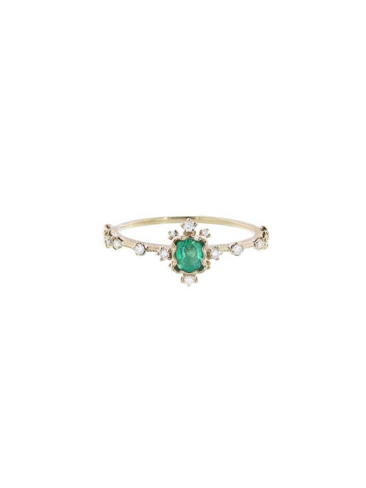 Kataoka Framed Emerald And Scattered Diamond Ring