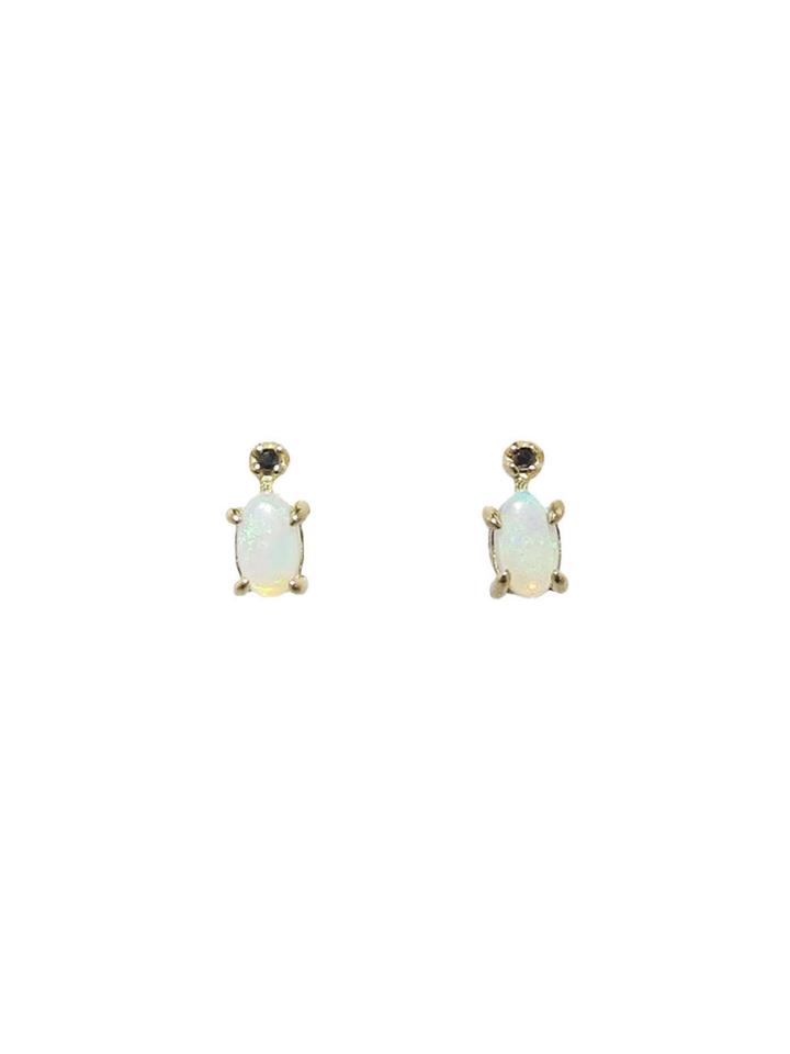 N+a New York Oval Opal Stud Earrings With Diamonds