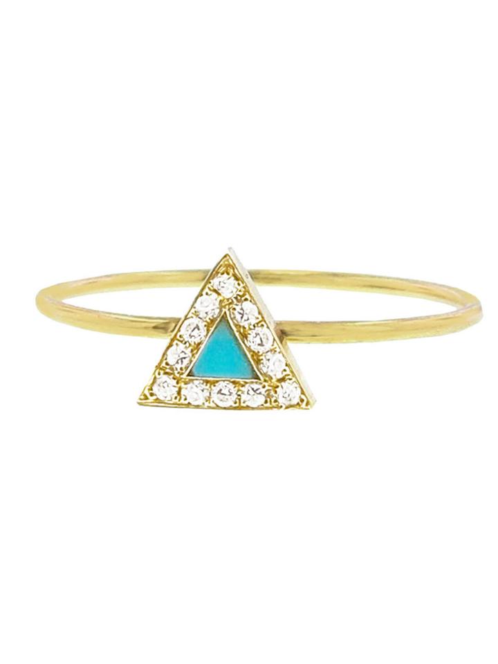 Jennifer Meyer Yellow Gold Diamond Turquoise Inlay Triangle Ring