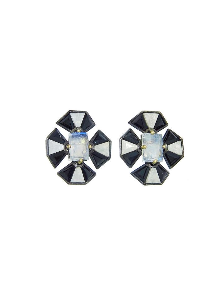 Nak Armstrong Rainbow Moonstone And Black Spinel Mosaic Earrings