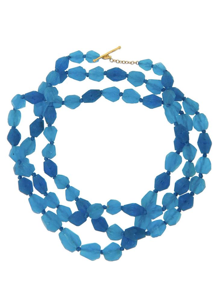 Cathy Waterman Handmade Afghani Mixed Blue Glass Bead Chain