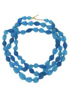 Cathy Waterman Handmade Afghani Mixed Blue Glass Bead Chain
