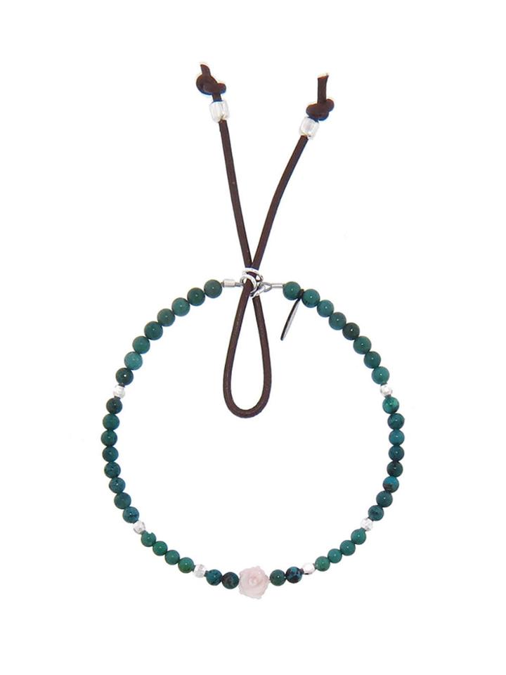 Catherine Michiels Turquoise Bracelet With Carved Mother Of Pearl Rose Center