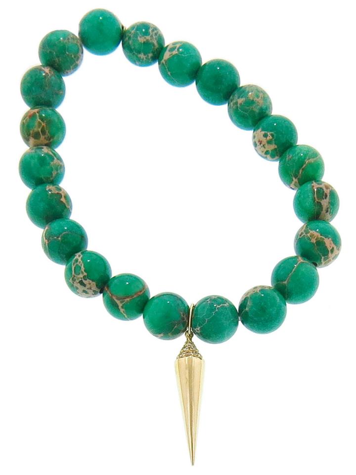 Sydney Evan Unique Yellow Gold Spike With Diamonds On Chrysoprase Bead Bracelet