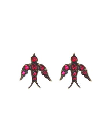 Blackbird And The Snow Small Ruby Bird Stud Earrings