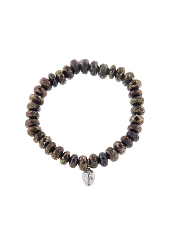 Sydney Evan Brown Pyrite Bracelet - Skull Charm