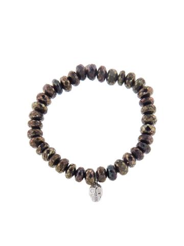 Sydney Evan Brown Pyrite Bracelet - Skull Charm