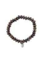 Sydney Evan Brown Pyrite Bracelet - Skull Charm