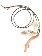 Lfrank Coral, Quartz, And Shell Trinket Necklace On Leather