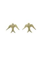 Blackbird And The Snow Bird Stud Earrings - Yellow Gold